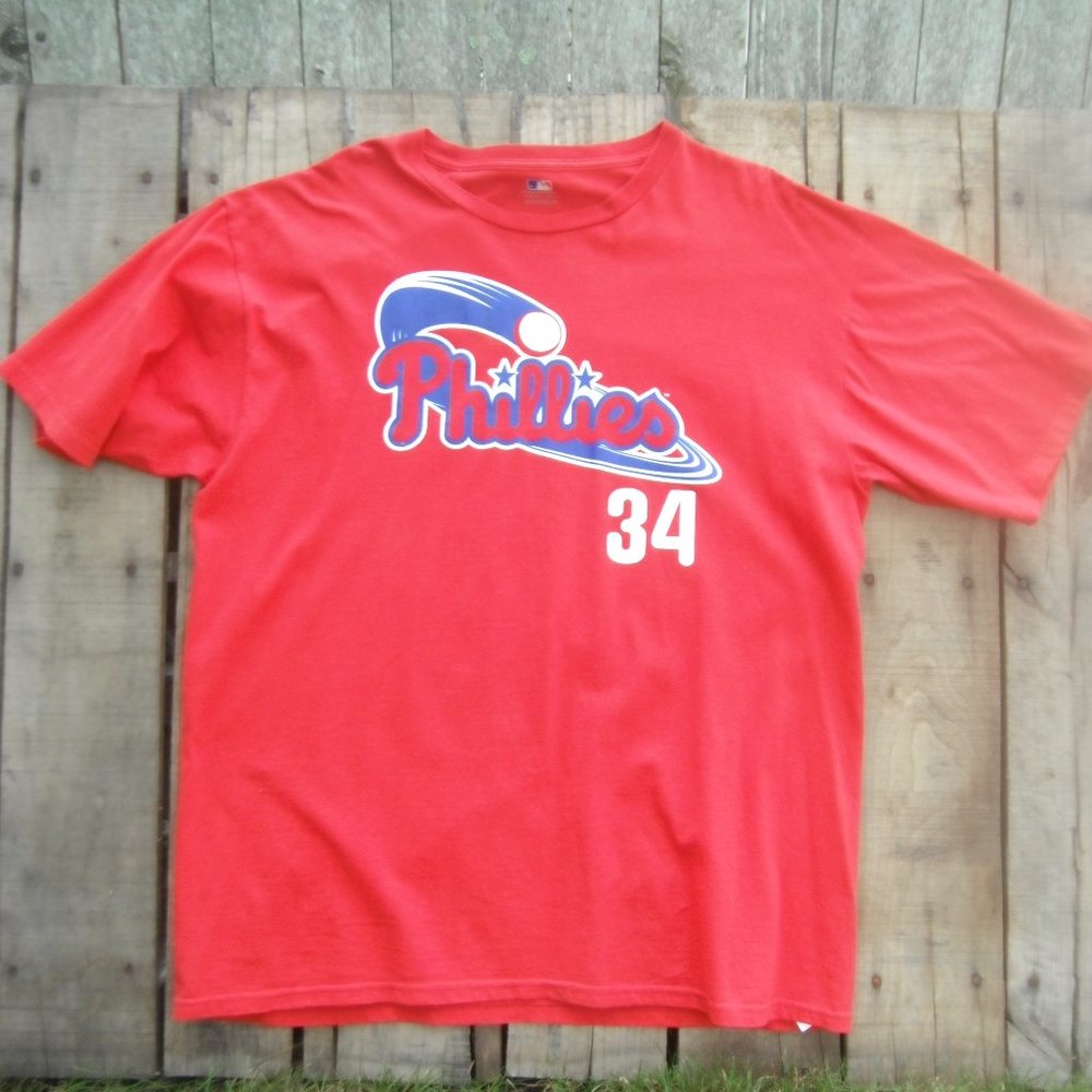 MLB Phillies XL Red T Shirt;  Halladay #34